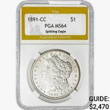 1891-CC Morgan Silver Dollar PGA MS64 Spitting Eag