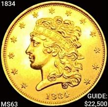 1834 $5 Gold Half Eagle CHOICE BU