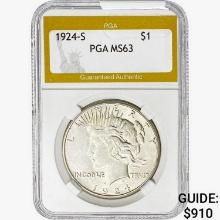 1924-S Silver Peace Dollar PGA MS63