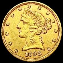 1898 $5 Gold Half Eagle CLOSELY UNCIRCULATED