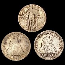 1927-D,1854,1877-S (3) Silver Quarters LIGHTLY CIR