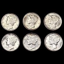 1937-1941 FSB Varied Date Mercury Dimes [6 Coins]