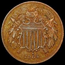 1864 Lg Motto Two Cent Piece CLOSELY UNCIRCULATED