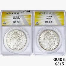 1882&1898 [2] Morgan Silver Dollar ANACS MS62