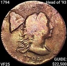 1794 Head of '93 Liberty Cap Cent LIGHTLY CIRCULATED