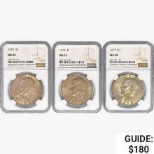 1974 Set [3] Eisenhower Silver Dollar NGC MS65