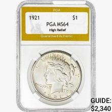1921 Silver Peace Dollar PGA MS64 High Relief