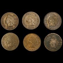 (6) Indian Head Cents (1865, 1868, 1885, 1901, 1903, 1905) NICELY CIRCULATED
