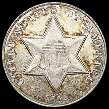 1862 Silver Three Cent CHOICE AU