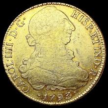 1793-So Chile .7615oz Gold 8 Escudos NEARLY UNCIRCULATED