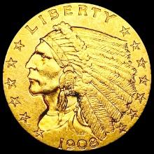 1908 $3 Gold Piece CLOSELY UNCIRCULATED