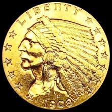 1908 $3 Gold Piece CLOSELY UNCIRCULATED