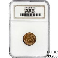 1908-S Indian Head Cent NGC MS65 RB