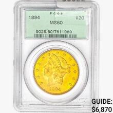 1894 $20 Gold Double Eagle PCGS MS60