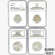 [4] Varied US Silver Coinage NGC PF/MS [1947-S, 1955, 2001, 2008-S]