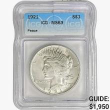 1921 Silver Peace Dollar ICG MS63