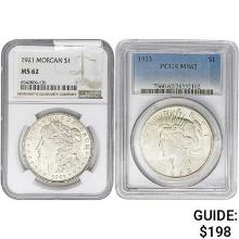 [2] 1921/1923 $1 Silver Morgan/Peace NGC/PCGS MS62