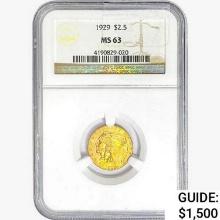 1929 $2.50 Gold Quarter Eagle NGC MS63