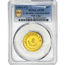 1834-37 $5 C.Bechtler Carolina G PCGS AU58 Plain Edge