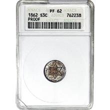 1862 Silver Three Cent ANACS PF62