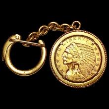 1909 US $5 Gold in 18K Keychain CLOSELY UNCIRCULATED