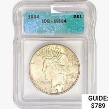 1934 Silver Peace Dollar ICG MS64
