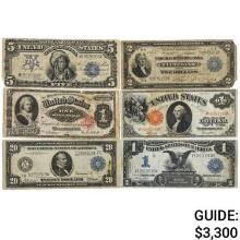 LOT OF (6) MIXED LARGE SIZE CURRENCY NOTES 1891-1918