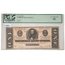 T-71 1864 $1 ONE DOLLAR CSA CONFEDERATE STATES OF AMERICA NOTE PCGS UNCIRCULATED-64