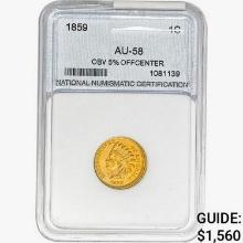 1859 Indian Head Cent NNC AU58 OBV 5% OFFCENTER