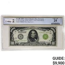 FR. 2210-Hlgs 1928 $1,000 GOLD ON DEMAND LIGHT GREEN SEAL FRN ST. LOUIS, MO PCGS BANKNOTE VERY FINE-