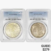 [2] 1923/1889 $1 Silver Peace/Morgan  PCGS MS/AU63