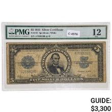 FR. 282 1923 $5 FIVE DOLLARS PORTHOLE SILVER CERTIFICATE CURRENCY NOTE PMG FINE-12