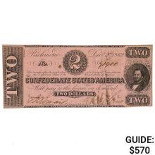 T-54 1862 $2 TWO DOLLARS JUDAH BENJAMIN CSA CONFEDERATE STATES OF AMERICA CURRENCY NOTE UNCIRCULATED