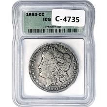 1893-CC Morgan Silver Dollar ICG VG8
