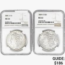 [2] 1881/1884 Morgan Silver Dollar NGC MS63