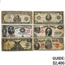 LOT OF (6) MIXED LARGE SIZE CURRENCY NOTES 1891-1917
