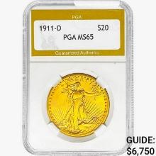 1911-D $20 Gold Double Eagle PGA MS65