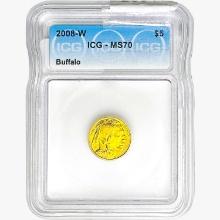 2008-W 1/10oz. Gold $5 Buffalo ICG MS70