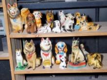 17 Carnival Chalk Ware Dog Figurines and Banks