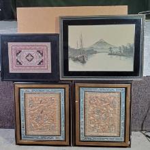 4 Silk Tapestry, Blind Stitch and Needlepoint Art