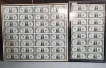 2 Framed Uncut One Dollar US Currency Sheets, 1 - 2003, 16 Note Sheet And 1 - 2001, 32 Note Sheet