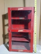 26" Lance Red Painted Steel and Glass 3 Shelf Lockable General Store Counter Display