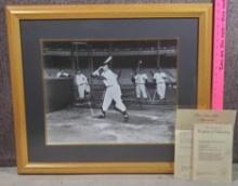 16" x 20" Joe Dimaggio Autographed "Batting Cage" Black and White Framed and Matted Photo with COA