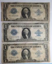 3 1923 Large Format US One Dollar $1 "Horse Blanket" Silver Certificates
