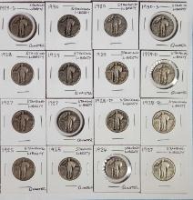 16 Mixed Date US Silver Walking Liberty Quarters