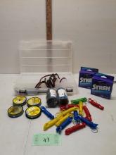 Fishing Lot, string, hooks, case, worms