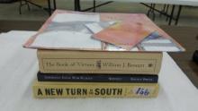 books, civil war, book on the american south, book of virtues and a 2024 calendar with planners