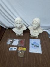 Native Lot, Two Ceramic Busts, Dream Catchers, etc