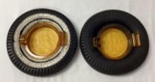 Two Early U.S. Tire Ashtrays w/ Brown Glass