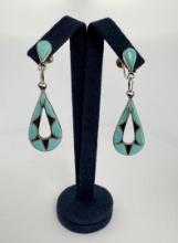 Zuni Inlaid Sterling Silver Turquoise Earrings